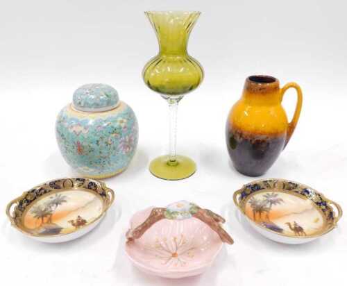 Various ceramics, to included ginger jar, West German orange and brown glazed jug, Noritake...