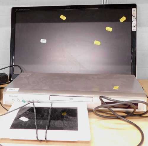 An LG Flatron W2230SPF 22" monitor, together with a Toshiba SD-231E DVD player, and an 8"...