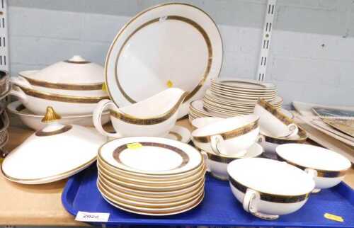 A Royal Doulton Harlow pattern part dinner service, to include oval meat platter a pair of...