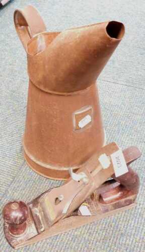A Bailey No. 4 wood plane, with Stanley blade, together with a 1971 dated military half gallon...