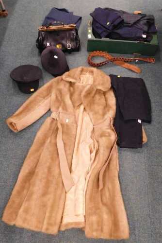 Various clothing, vintage ladies faux fur coat, Italian leather handbag, various trousers,...
