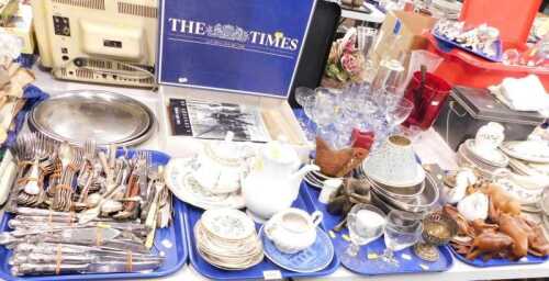 Housewares, ceramics, flatware, etc., to include spoons, knives, forks, a Duchess fine china...