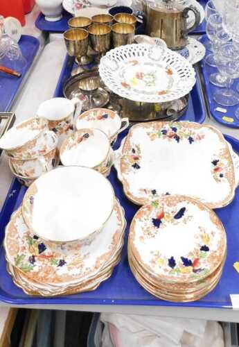 Ceramics, plated ware, part tea sets, goblets, sugar bowls, etc. (2 trays)