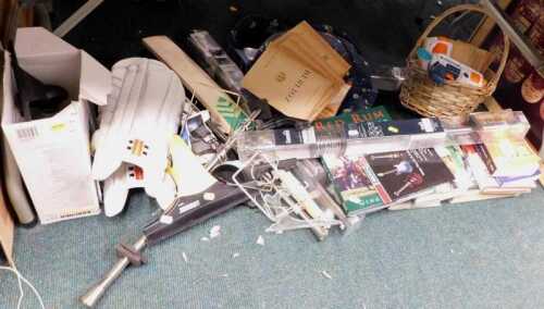 Housewares and sporting equipment, to include curtain poles, plate racks, cricket pads, cricket...