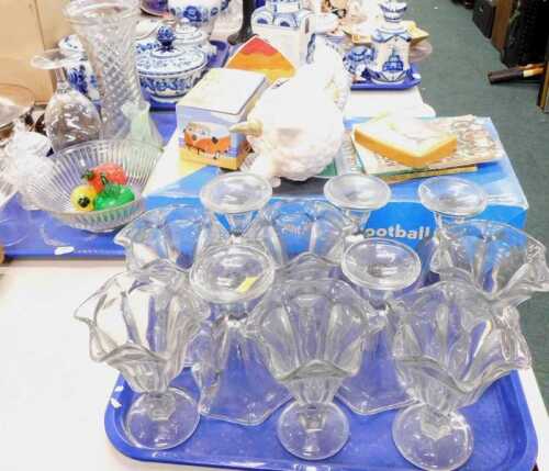 Glassware, to include moulded sundae dishes, vases, bowls, glass fruit, etc., together with...