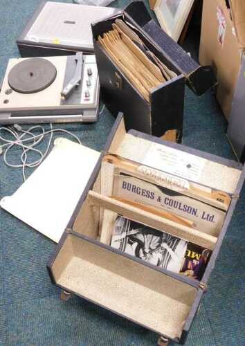 Mid-century Europhon stereo record player, together with two cases of 78 records. (AF)