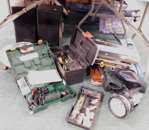 Tools, to include a Bosch PSB650RE electric drill, a Sunhouse tanning lamp, a Super Bright 2...