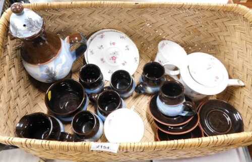 Studio pottery service, together with a Shelley part tea set.