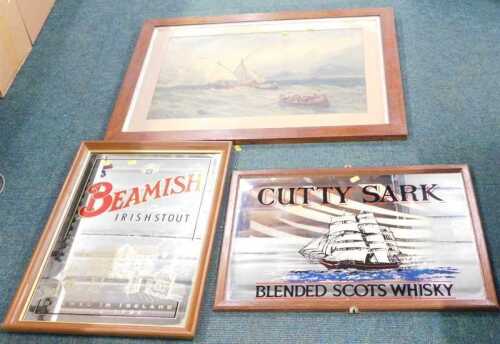 An advertising mirror, for Cutty Sark Blended Scotch Whisky, together with a Beamish Genuine...