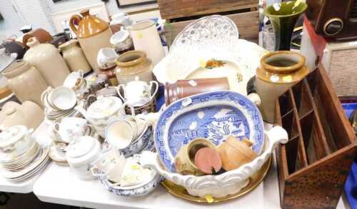 A Narumi part tea set, together with plated ware, earthenware, a green and white enamel tin jug,...