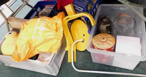 Housewares and tools, to include metal lampshade, American screwdriver, a full face clamp, a...