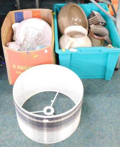 Ceramics, to include Denby Falling Leaves part tea set, various studio pottery ceramics. (2 boxes)