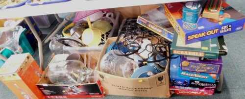 A Crofton retro juicer, an oversized novelty wine glasses, demijohns, board games to include The...