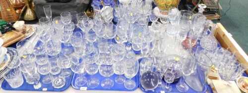 V - Glassware, to include wine glasses, champagne glasses, sherry glasses, decanters, candlesticks,...