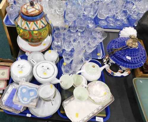 Ceramics and glassware, to include a Noritake part tea set, glassware to include wine glasses,...