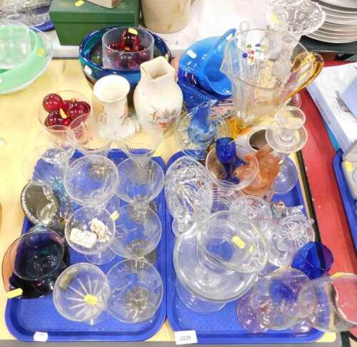 Glassware, to include wine glasses, sherry glasses, cut glass sundae glasses, glass baubles,...