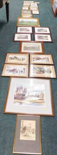 Framed pictures and prints, to include hunting scenes, countryside pursuits, embroidery, etc. (a...