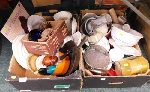 V - Kitchen wares, including cups, plates, pots, pans, sieves, jugs, etc., ashtrays, and a quantity...