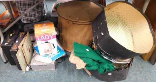 V - Part drum kit, Tiger vacuum flask, partially boxed, electrical items, record cases etc....