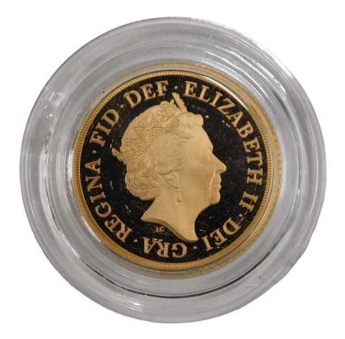 A Royal Mint Queen Elizabeth II gold full proof sovereign 2021, in capsule, and outer box with...