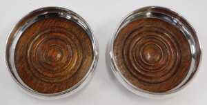 A pair of Queen Elizabeth II silver and oak lined coasters, of bellied form, with rope twist... - 2