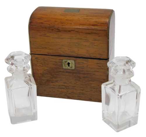 A 19thC rosewood travelling perfume bottle case, of domed form, with gilt metal mounts and plain...