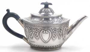 A Victorian silver four piece tea and coffee service, embossed with acanthus leaves, bow tied... - 3