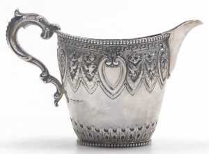 A Victorian silver four piece tea and coffee service, embossed with acanthus leaves, bow tied... - 4