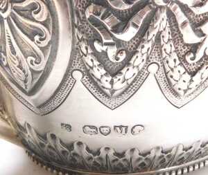 A Victorian silver four piece tea and coffee service, embossed with acanthus leaves, bow tied... - 7