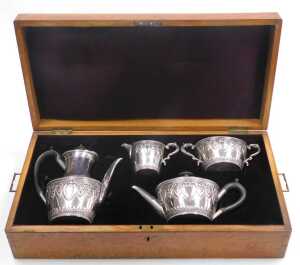 A Victorian silver four piece tea and coffee service, embossed with acanthus leaves, bow tied... - 10
