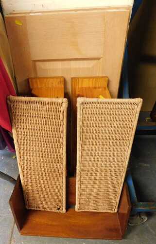Furniture, to include two oak veneer cupboard doors, a mahogany book trough, pine wall hanging...