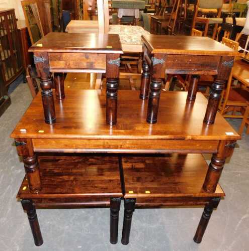 A group of hardwood furniture, comprising coffee table, 40cm high, the top 112cm x 59cm, and a...