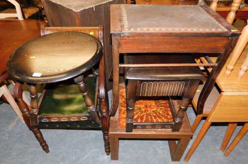 Furniture, to include tile top table, nest of three tables, drop leaf table with pair of stools,...