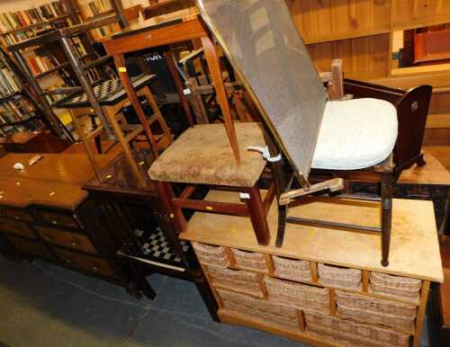 Furniture, to include towel rail, nest of tables, chess table, chairs, brass fire screen, etc....