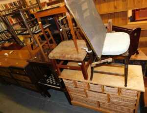 Furniture, to include towel rail, nest of tables, chess table, chairs, brass fire screen, etc....