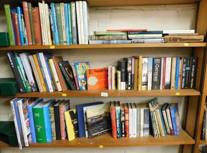 Books, mixed interest, authors to include Evelyn Waugh, P.D. James, Philip Pullman, fishing...