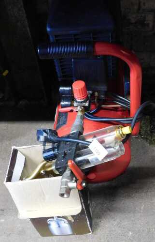 A Sealey Power Mobile 25ltr air compressor, together with a Gold Edition model S701 automotive...