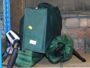 A folding camping chair, and another, foot pump, etc. (a quantity)