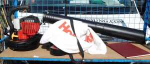 A Homelite leaf blower, model number HBL26BV.