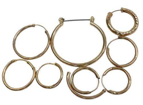 Assorted hoop earrings, yellow metal, stamped 9ct or 375, 4.0g all in.