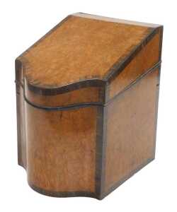 A Georgian burr walnut serpentine fronted knife box, with rosewood crossbanding, the hinged lid...
