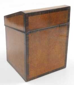 A Georgian burr walnut serpentine fronted knife box, with rosewood crossbanding, the hinged lid... - 3