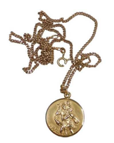 A 9ct gold St Christopher pendant, on a curb link neckchain, with bolt ring clasp, 11.8g, chain...