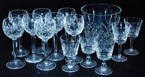 A group of Waterford Lismore pattern table glassware, including eight hock glasses, further wine...