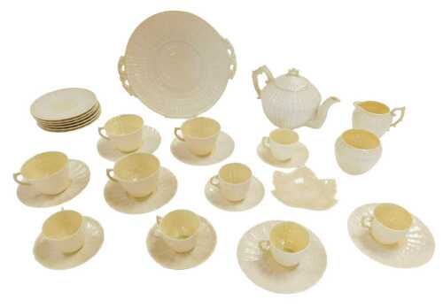 A Belleek porcelain Limpet pattern part tea and coffee service, 5th green mark, including a...