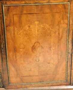 A Victorian figured walnut credenza, with gilt metal mounts, the frieze mounted with blue... - 2