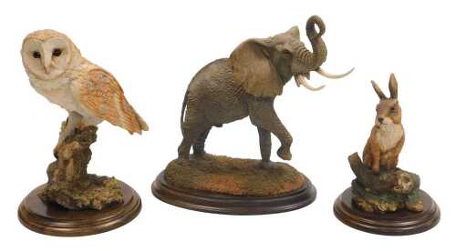 Three Country Artists figures, comprising an elephant-bull CA522, a rabbit, and a barn owl. (3)