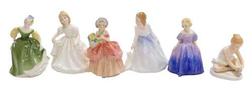 Six Royal Doulton figures, comprising Marie HN1376, Ballet Shoes HN3434, Andrea HN3058, Cissie...