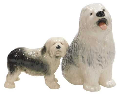 A Beswick pottery fireside Old English Sheepdog, printed mark, 29cm high, and a further figure...