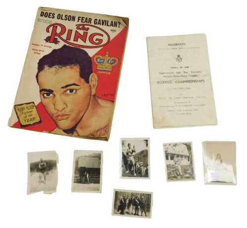 A group of mid century photographs, one of boxing interest, signed With Best Wishes Joe, verso...